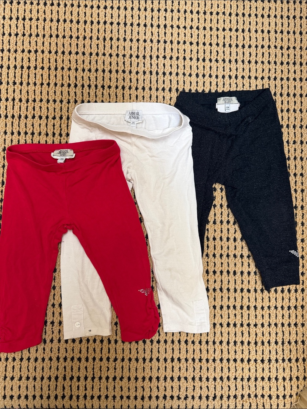 3 pairs Armani Junior Red, White & Black Kids' Leggings Trio 12m